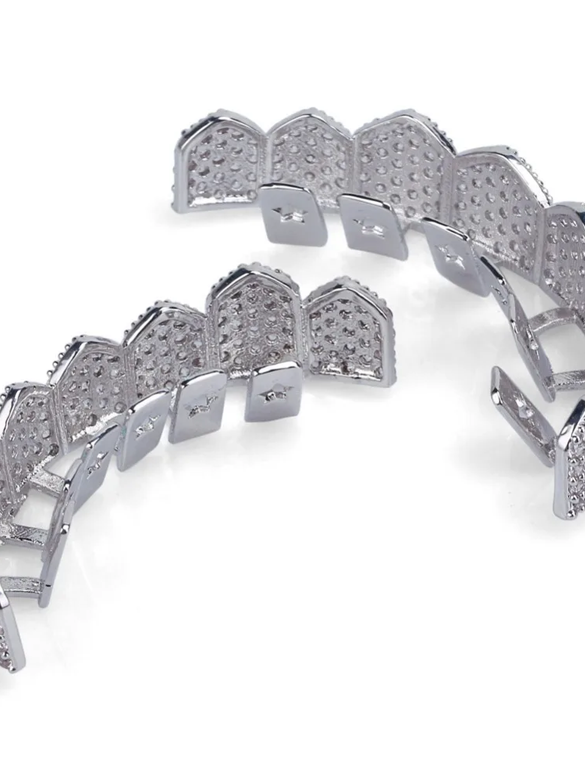 GRILLZ Fit Gold Silver Color Iced Out Hip Hop Teeth Grillz Micro Pave Cubic Zircon Top & Bottom Teeth Grills Set 4