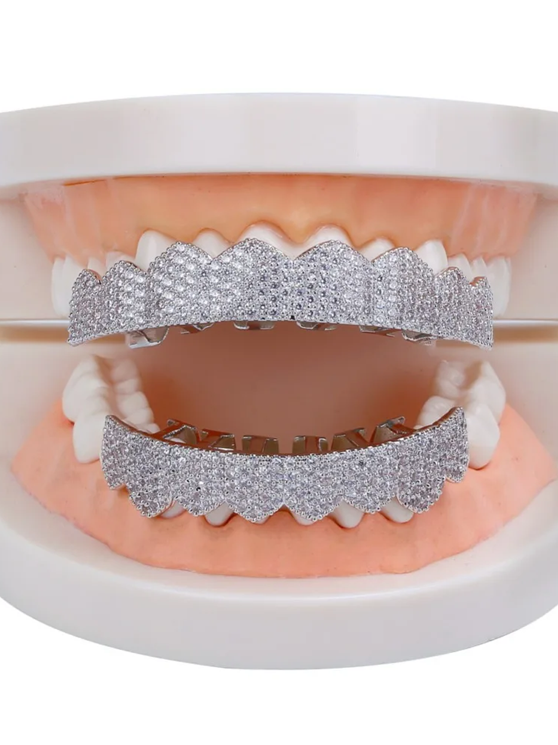 GRILLZ Fit Gold Silver Color Iced Out Hip Hop Teeth Grillz Micro Pave Cubic Zircon Top & Bottom Teeth Grills Set 5