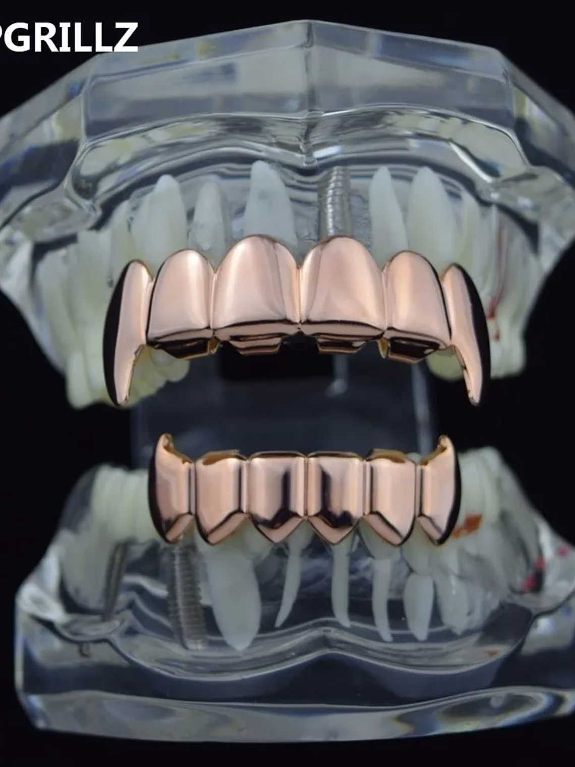 TOPGRILLZ Gold Silver Plated HIP HOP Teeth Grillz Top & Bottom Grills Set With silicone Real Shiny Vampire Tooth Sets 6