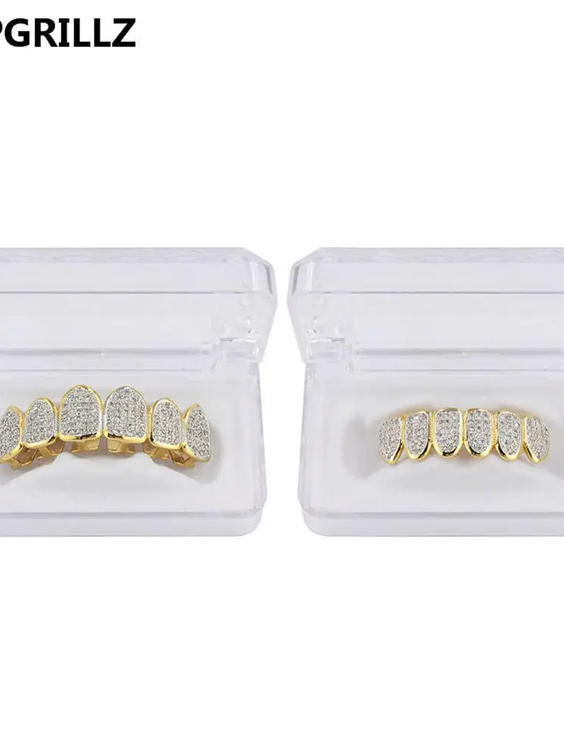 GRILLZ Hip Hop Gold Color Plated Teeth Grillz Caps CZ Micro Pave Exclusive Luxury Top&Bottom Gold Grillz Set Ship From US 11