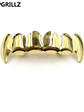 TOPGRILLZ Gold Silver Plated HIP HOP Teeth Grillz Top & Bottom Grills Set With silicone Real Shiny Vampire Tooth Sets - thumbnail 12