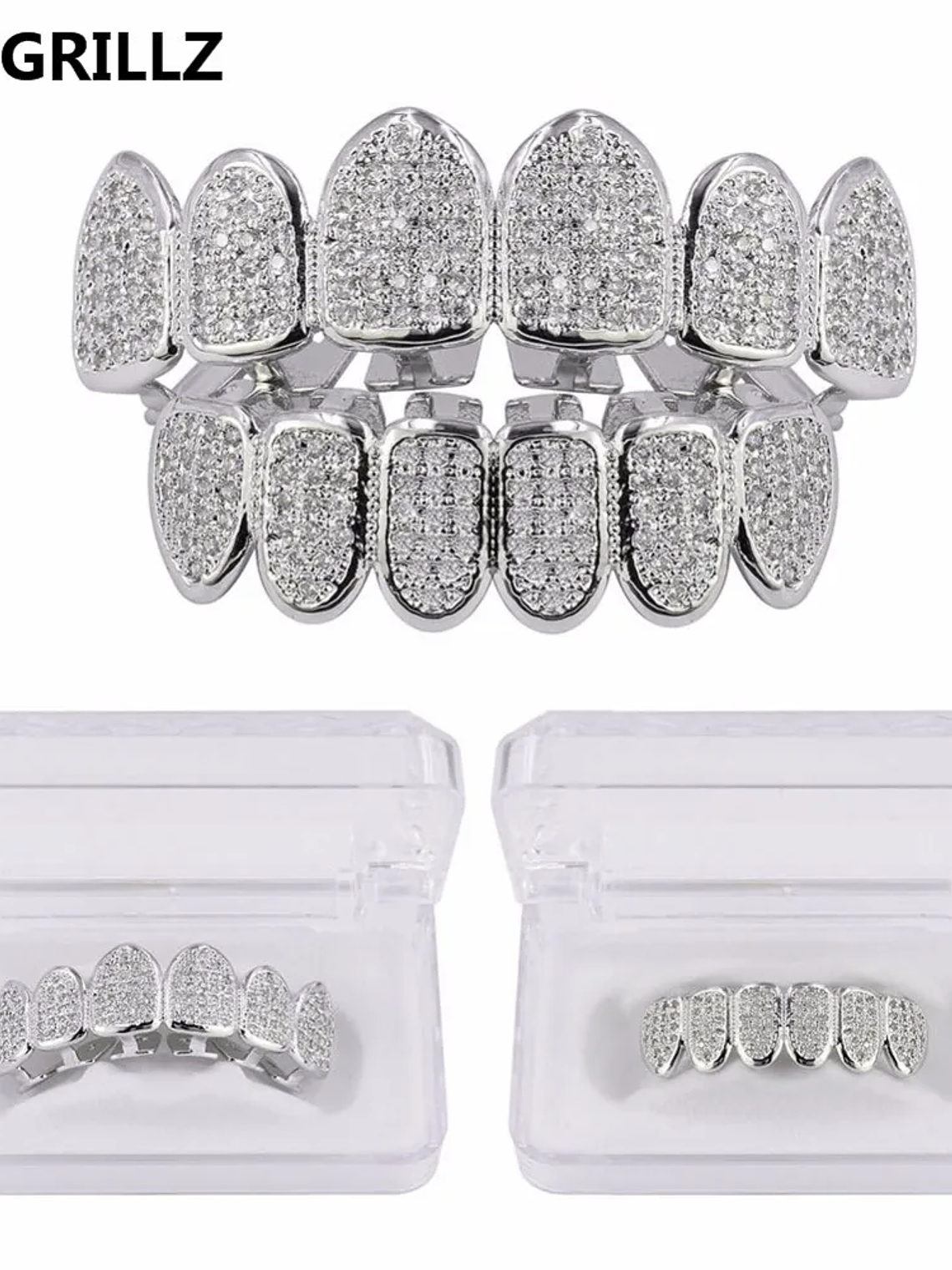 TOPGRILLZ Hip Hop Gold Color Plated Teeth Grillz Caps CZ Micro Pave Exclusive Luxury Top&Bottom Gold Grillz Set Ship From US 4