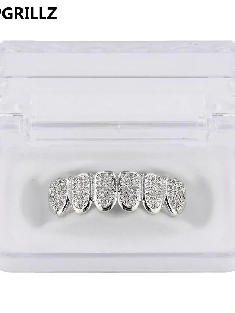 TOPGRILLZ Hip Hop Gold Color Plated Teeth Grillz Caps CZ Micro Pave Exclusive Luxury Top&Bottom Gold Grillz Set Ship From US 8