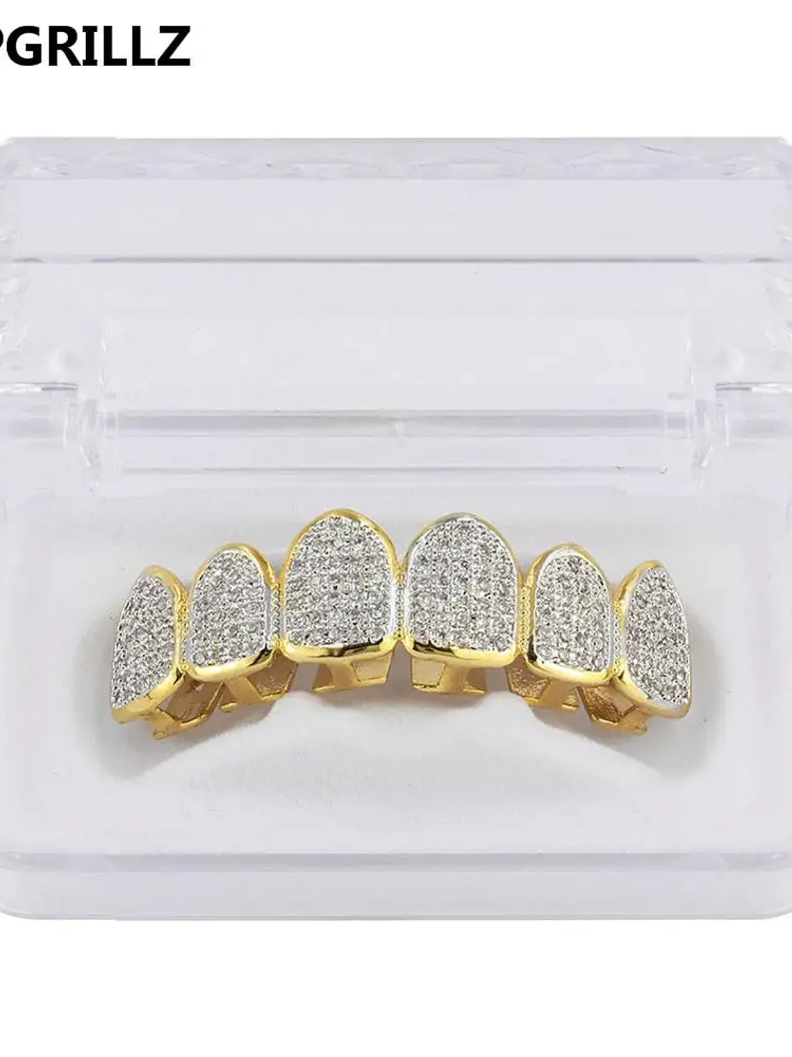 TOPGRILLZ Hip Hop Gold Color Plated Teeth Grillz Caps CZ Micro Pave Exclusive Luxury Top&Bottom Gold Grillz Set Ship From US 10