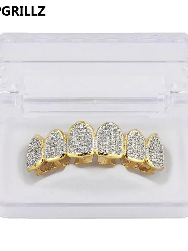 TOPGRILLZ Hip Hop Gold Color Plated Teeth Grillz Caps CZ Micro Pave Exclusive Luxury Top&Bottom Gold Grillz Set Ship From US 10