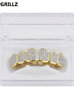 TOPGRILLZ Hip Hop Gold Color Plated Teeth Grillz Caps CZ Micro Pave Exclusive Luxury Top&Bottom Gold Grillz Set Ship From US - thumbnail 10