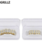TOPGRILLZ Hip Hop Gold Color Plated Teeth Grillz Caps CZ Micro Pave Exclusive Luxury Top&Bottom Gold Grillz Set Ship From US - thumbnail 11