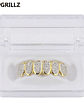 TOPGRILLZ Hip Hop Gold Color Plated Teeth Grillz Caps CZ Micro Pave Exclusive Luxury Top&Bottom Gold Grillz Set Ship From US - thumbnail 12