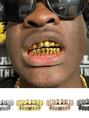 Gold Silver Plated HIP HOP Teeth Grillz Top & Bottom Grills Set With silicone Real Shiny Vampire Tooth Sets