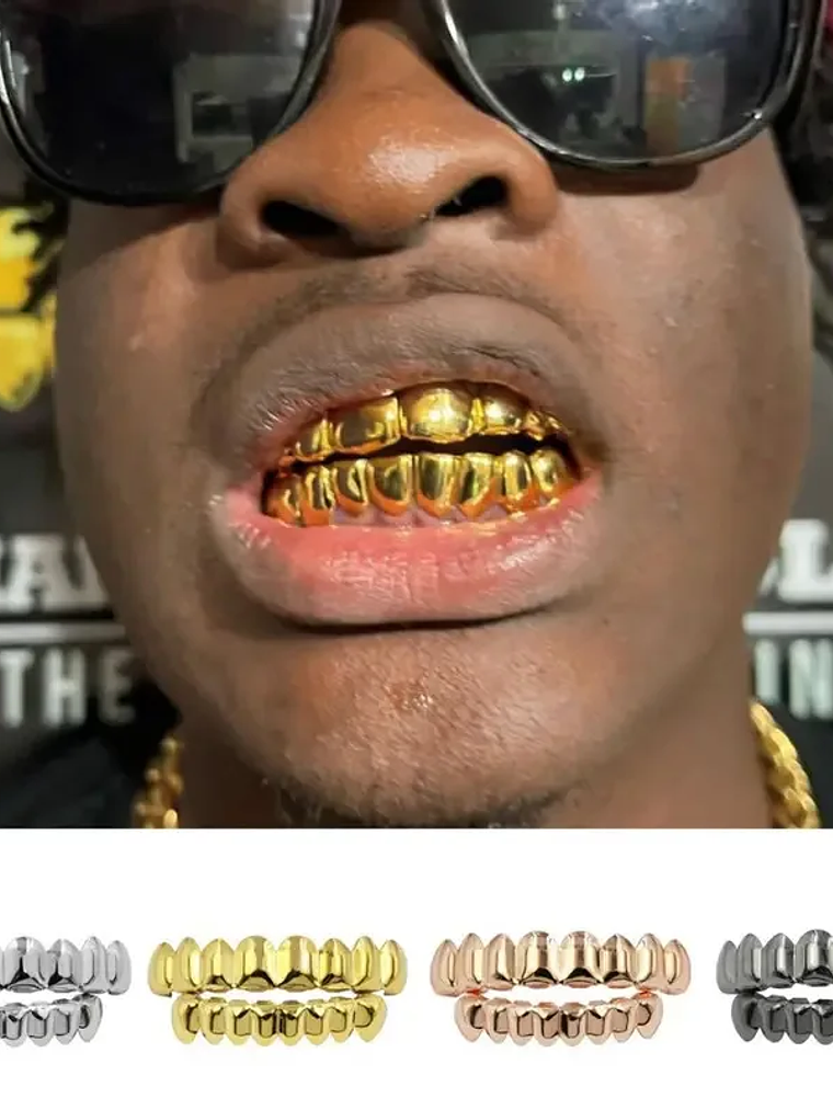 Gold Silver Plated HIP HOP Teeth Grillz Top & Bottom Grills Set With silicone Real Shiny Vampire Tooth Sets 1