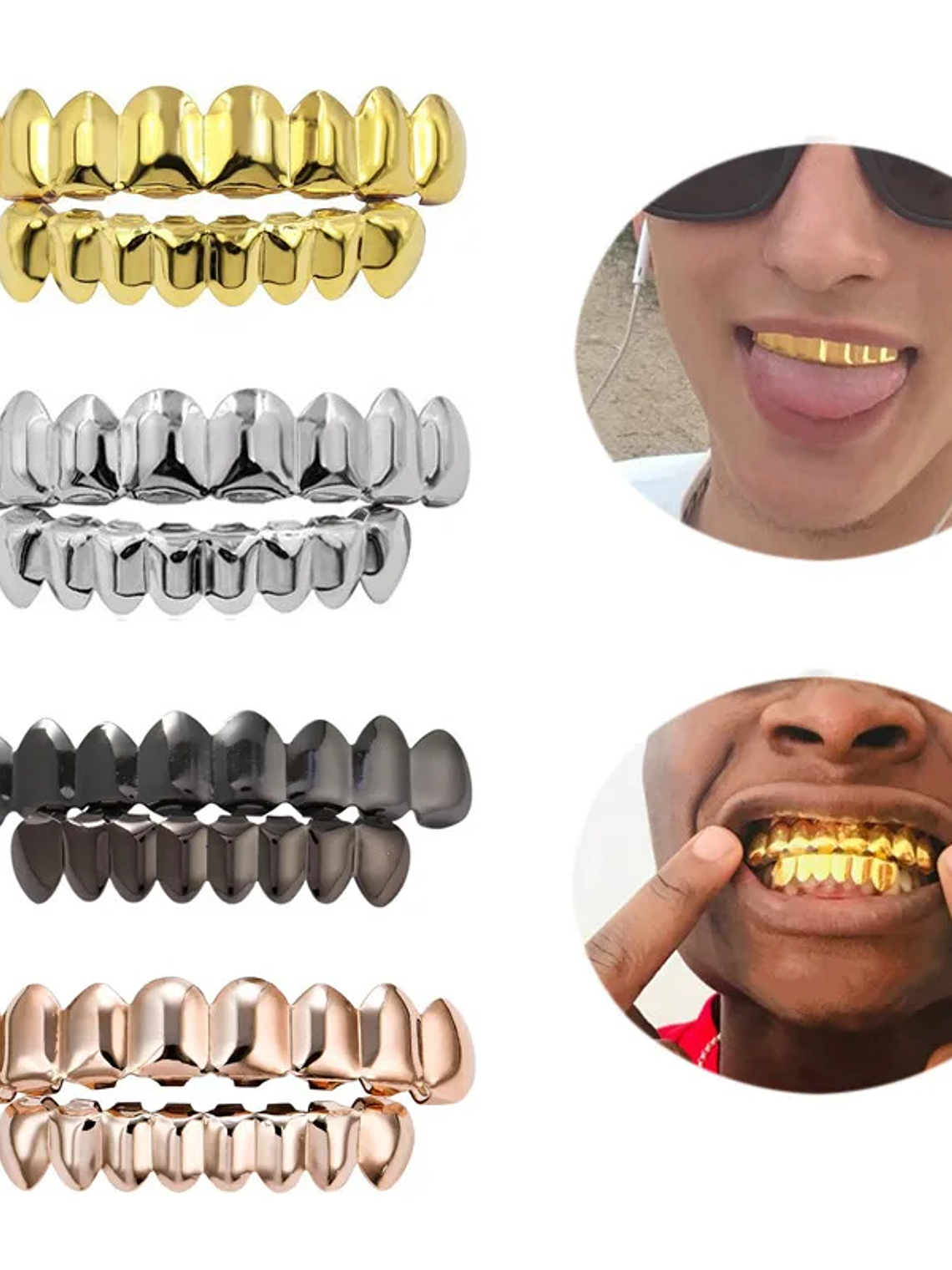 Gold Silver Plated HIP HOP Teeth Grillz Top & Bottom Grills Set With silicone Real Shiny Vampire Tooth Sets 2