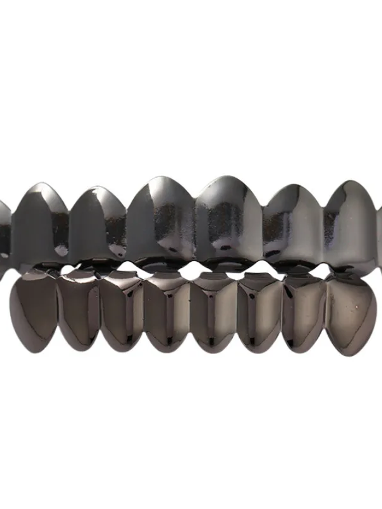 Gold Silver Plated HIP HOP Teeth Grillz Top & Bottom Grills Set With silicone Real Shiny Vampire Tooth Sets 6