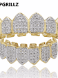 GRILLZ Hip Hop GRILLZ Iced Out AAA Zircon Fang Mouth Teeth Grillz Caps Top & Bottom Grill Set Men Women Vampire Grills - thumbnail 1