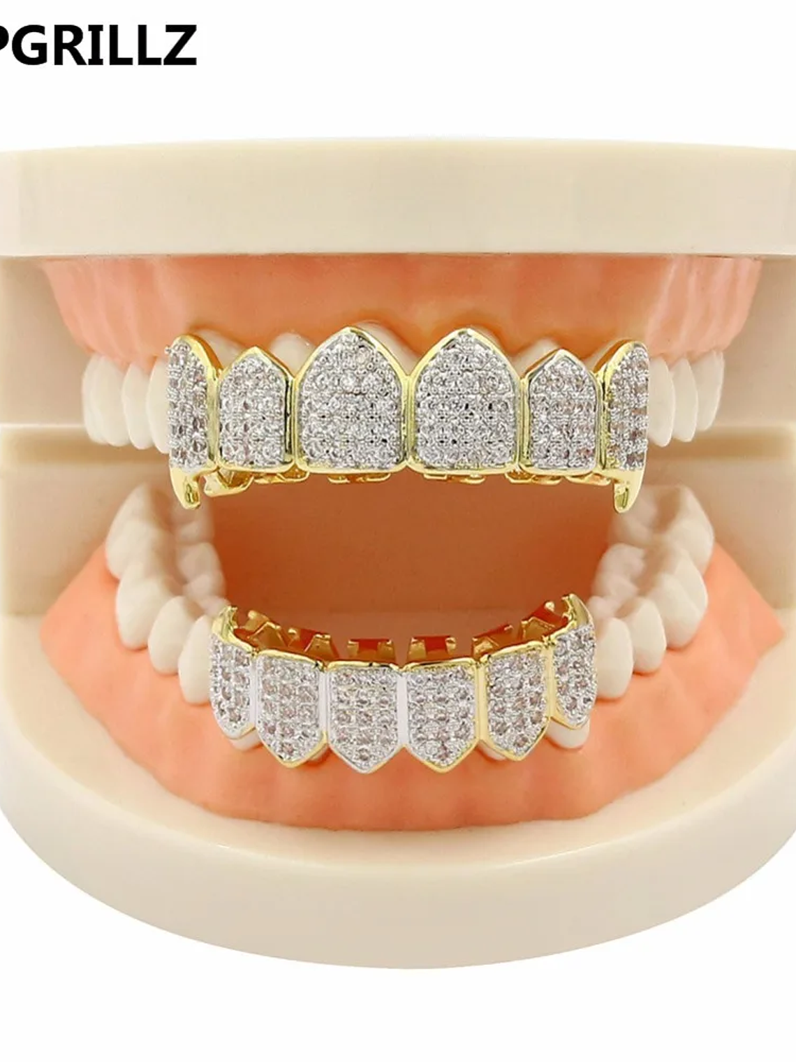GRILLZ Hip Hop GRILLZ Iced Out AAA Zircon Fang Mouth Teeth Grillz Caps Top & Bottom Grill Set Men Women Vampire Grills 2