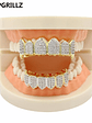 GRILLZ Hip Hop GRILLZ Iced Out AAA Zircon Fang Mouth Teeth Grillz Caps Top & Bottom Grill Set Men Women Vampire Grills - thumbnail 2