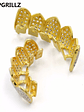 GRILLZ Hip Hop GRILLZ Iced Out AAA Zircon Fang Mouth Teeth Grillz Caps Top & Bottom Grill Set Men Women Vampire Grills - thumbnail 3