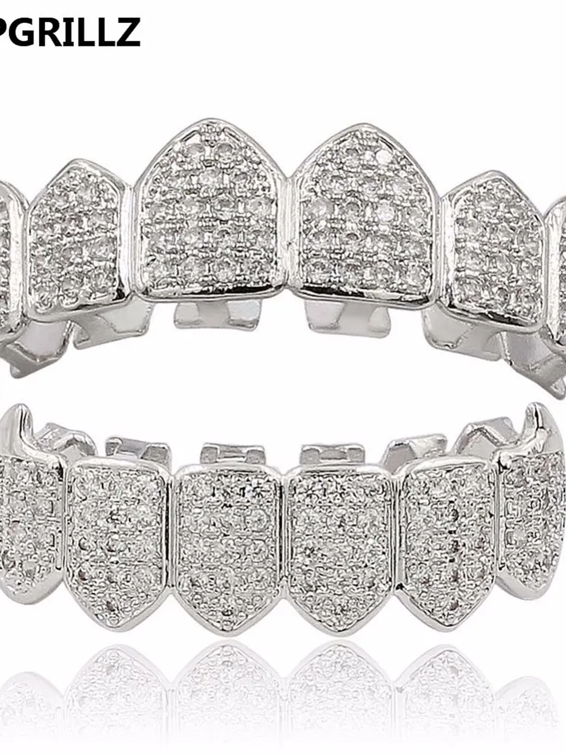 GRILLZ Hip Hop GRILLZ Iced Out AAA Zircon Fang Mouth Teeth Grillz Caps Top & Bottom Grill Set Men Women Vampire Grills 4