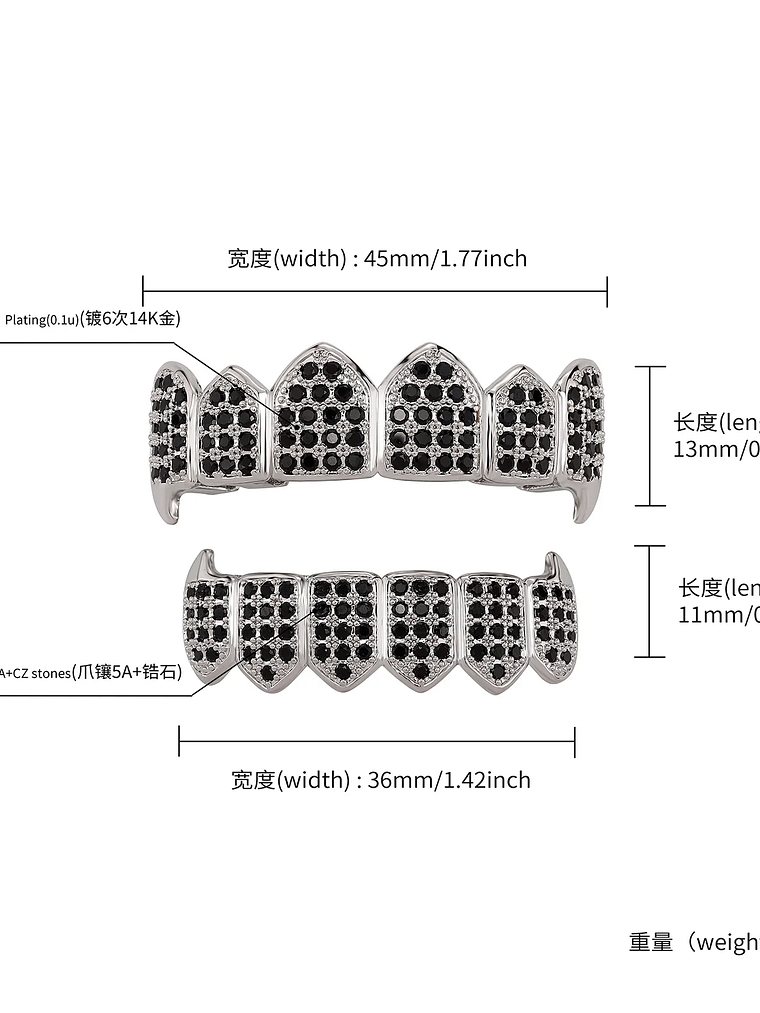 GRILLZ Hip Hop GRILLZ Iced Out AAA Zircon Fang Mouth Teeth Grillz Caps Top & Bottom Grill Set Men Women Vampire Grills 6