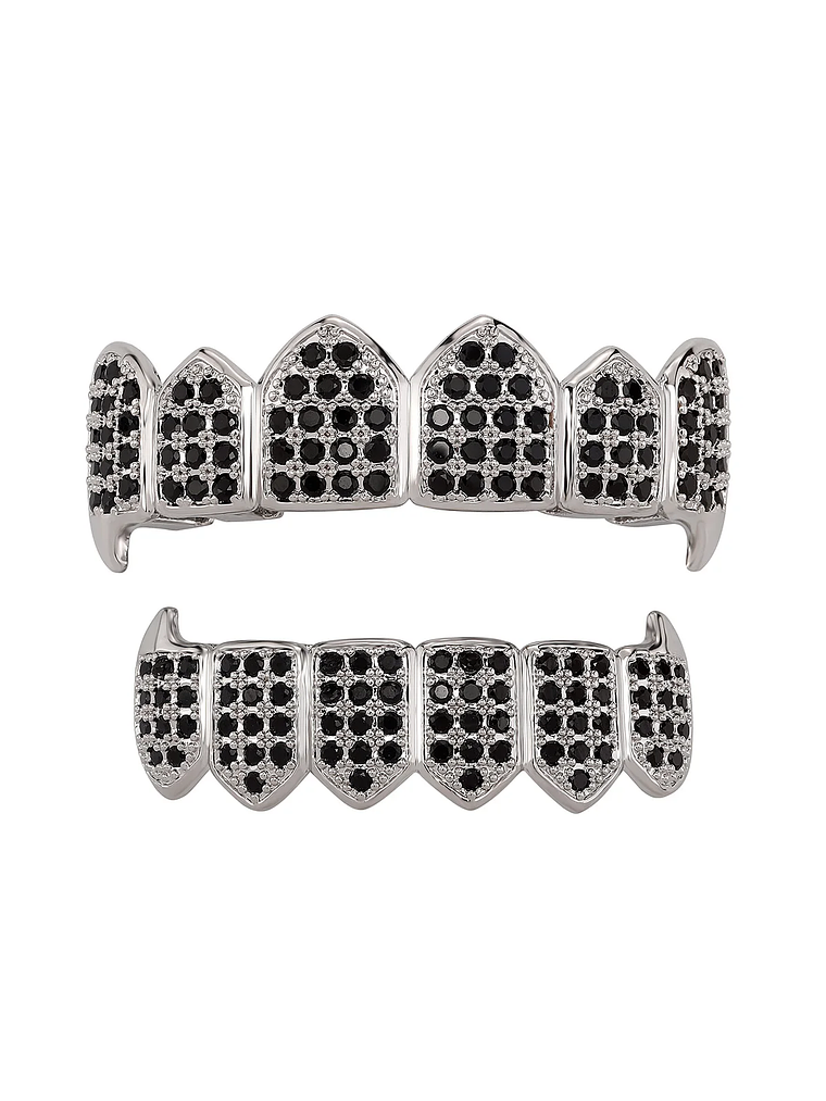GRILLZ Hip Hop GRILLZ Iced Out AAA Zircon Fang Mouth Teeth Grillz Caps Top & Bottom Grill Set Men Women Vampire Grills 8