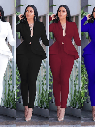 Women Winter Women's Set Tracksuit Full Sleeve Ruffles Blazers Pencil Pants Suit Two Piece Set Office Lady Outfits Uniform