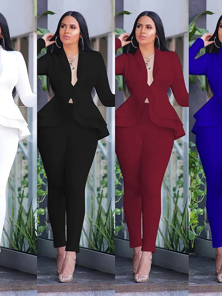 Women Winter Women's Set Tracksuit Full Sleeve Ruffles Blazers Pencil Pants Suit Two Piece Set Office Lady Outfits Uniform 1