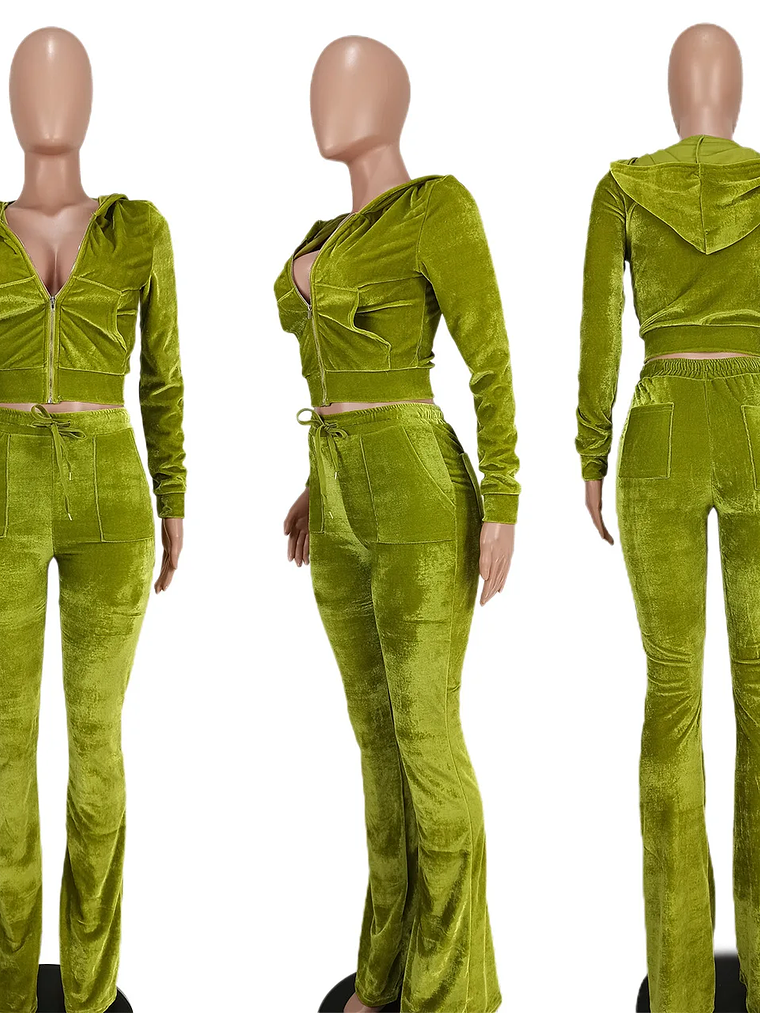 2025 Fall Sets for  Women's Hoodie Set Zipper Pocket Crop Top Jacket Velvet Jogging Suit Velour Tracksuits Women Two Piece Set 5