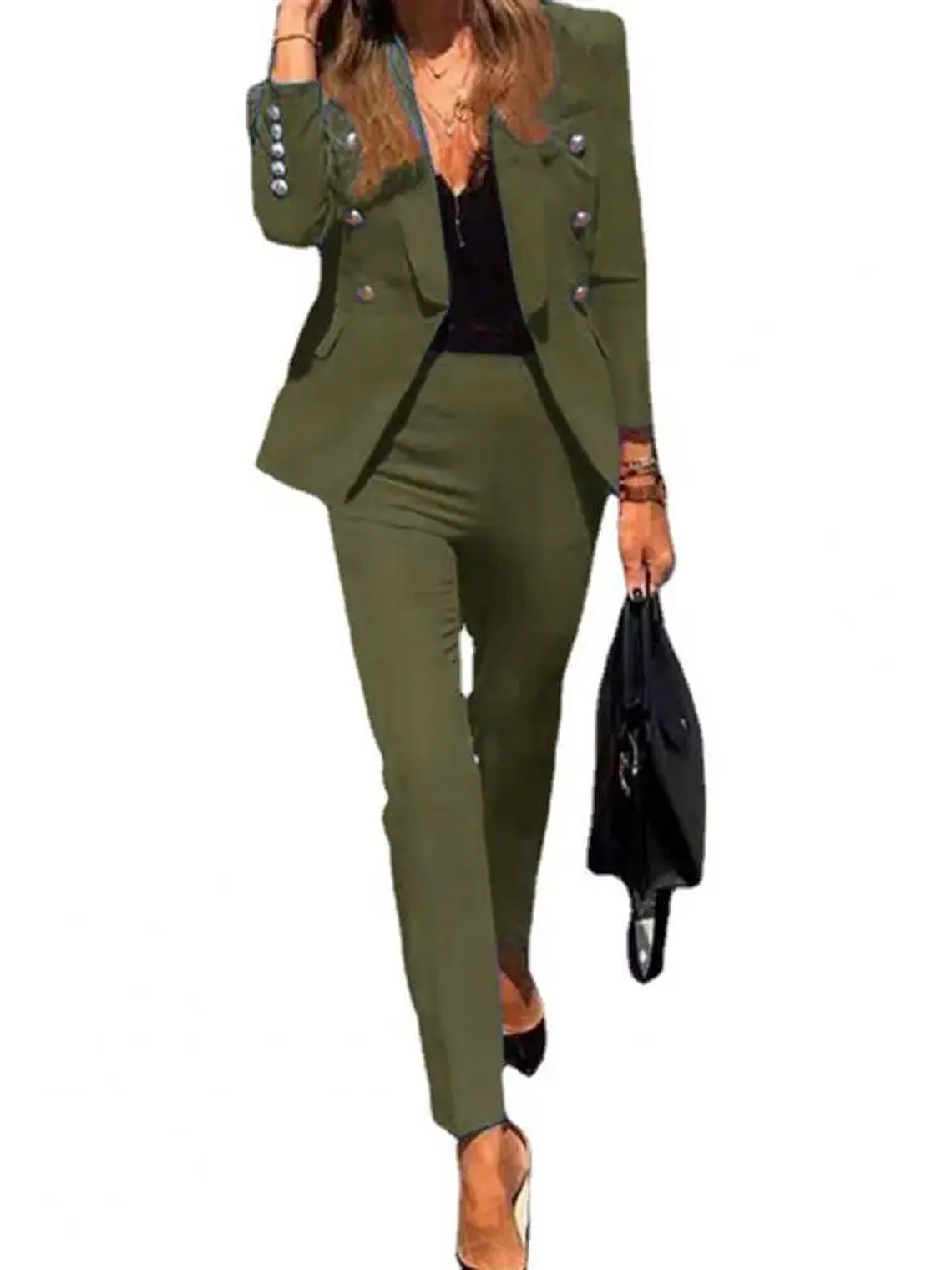 Women s Business Pant Suit Dressy Jackets High Waisted Pants Set Two Piece Formal Outfit for Work Office 4