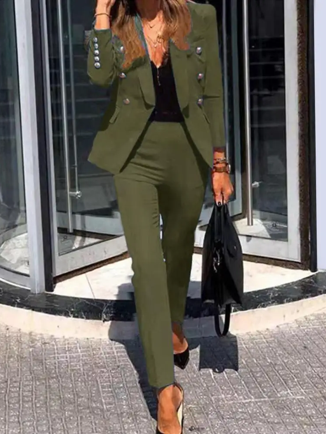 Women s Business Pant Suit Dressy Jackets High Waisted Pants Set Two Piece Formal Outfit for Work Office 5