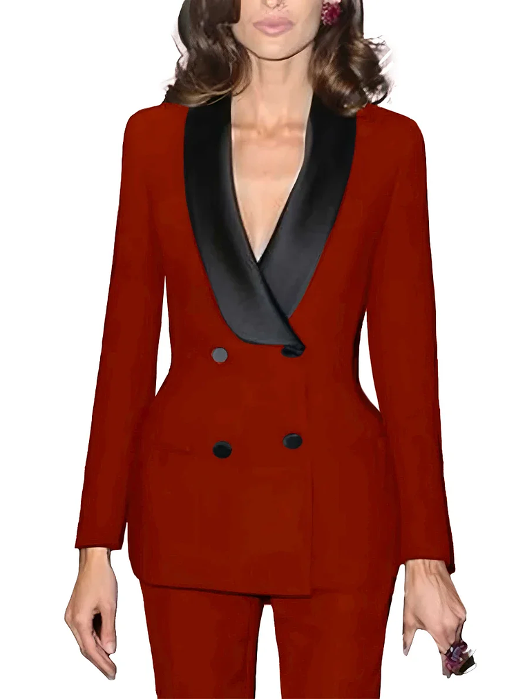 Women Custom Made Double Breasted 2 Pc Tuxedo Suit Satin Lapel Business Formal Office Women's suit set Black Suits Fashion Cloth 5