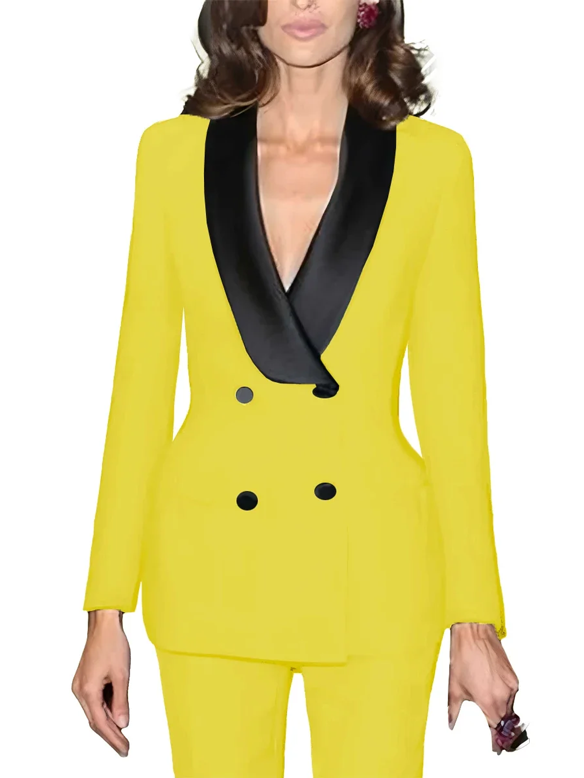 Women Custom Made Double Breasted 2 Pc Tuxedo Suit Satin Lapel Business Formal Office Women's suit set Black Suits Fashion Cloth 6