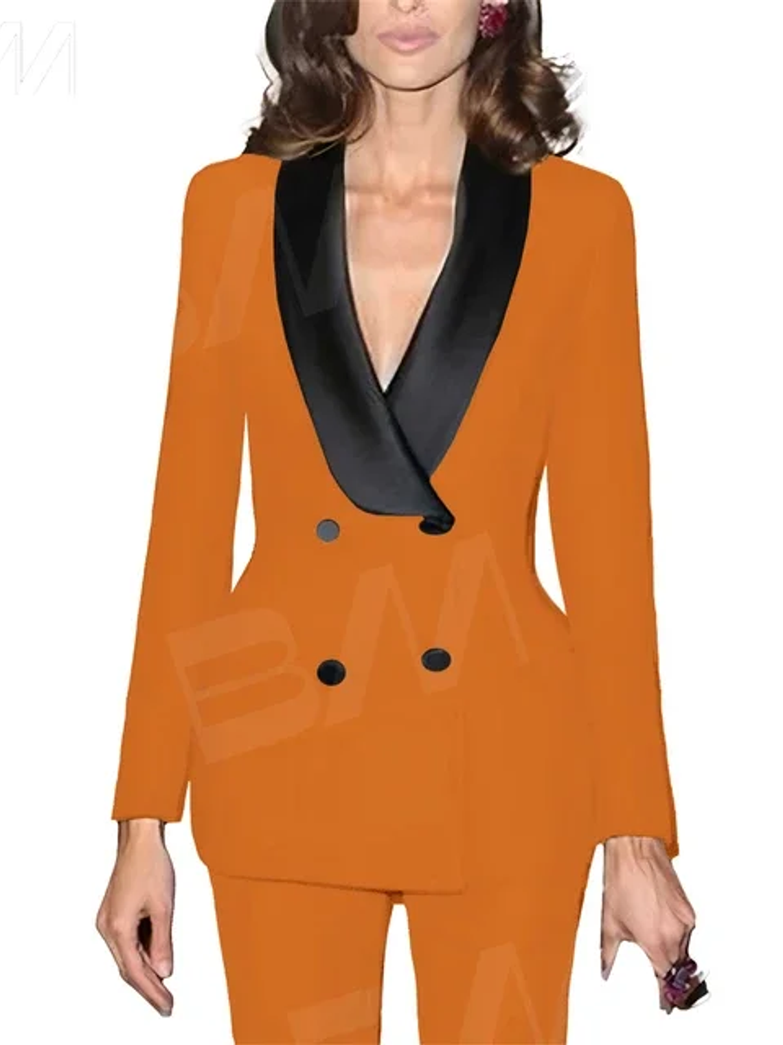 Women Custom Made Double Breasted 2 Pc Tuxedo Suit Satin Lapel Business Formal Office Women's suit set Black Suits Fashion Cloth 13