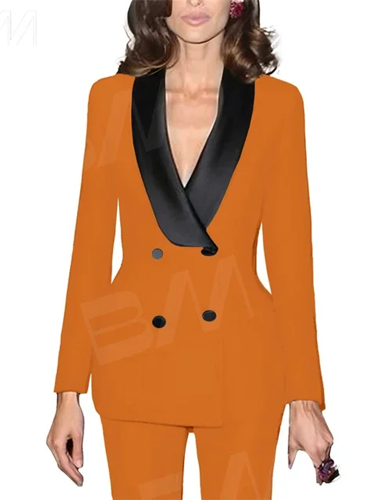 Women Custom Made Double Breasted 2 Pc Tuxedo Suit Satin Lapel Business Formal Office Women's suit set Black Suits Fashion Cloth 13