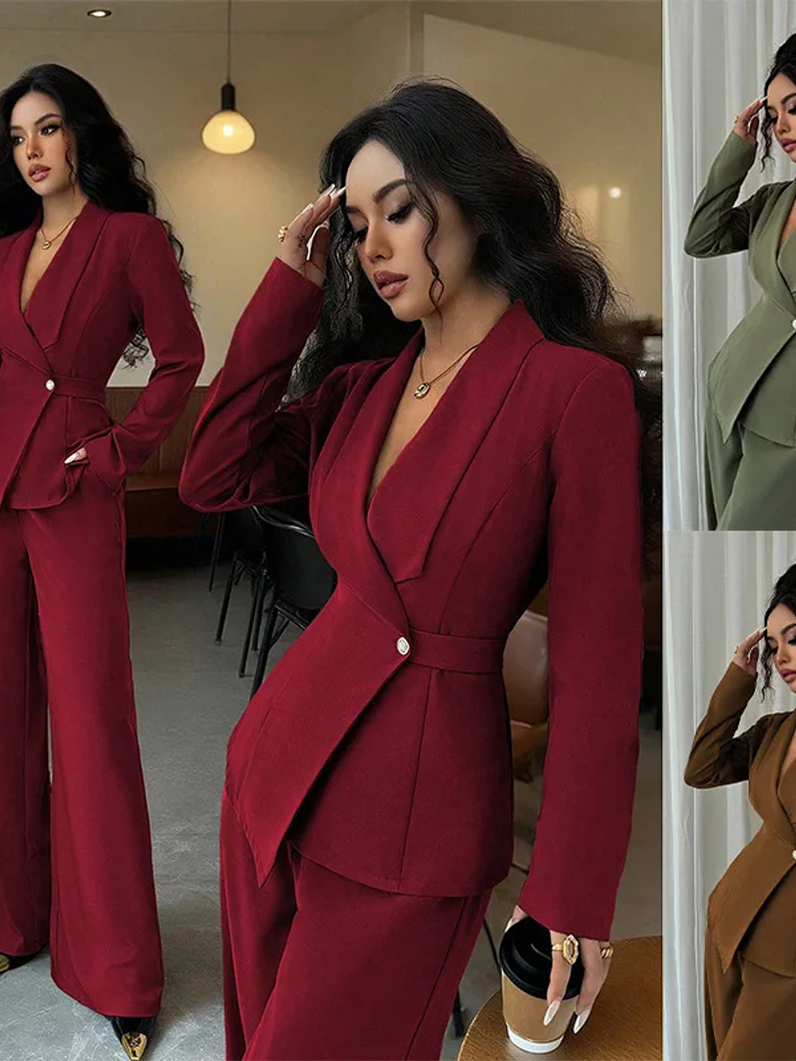 2025 women's suit temperament fashion long-sleeved blazer straight pants up and down two-piece set office wear women 1