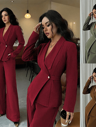 2025 women's suit temperament fashion long-sleeved blazer straight pants up and down two-piece set office wear women