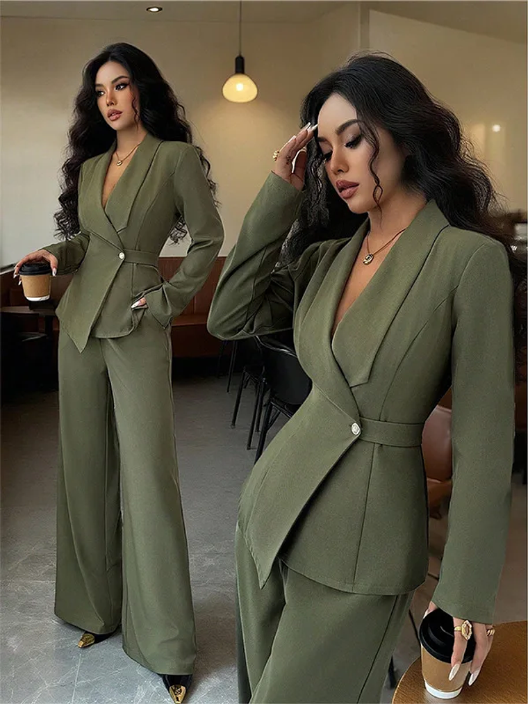 2025 women's suit temperament fashion long-sleeved blazer straight pants up and down two-piece set office wear women 2