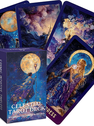 Celestial Tarot Deck, 78 English Tarot Cards with Guidebook, Beginner To Experienced, Wisdom of Traditional Tarot, 12x7cm