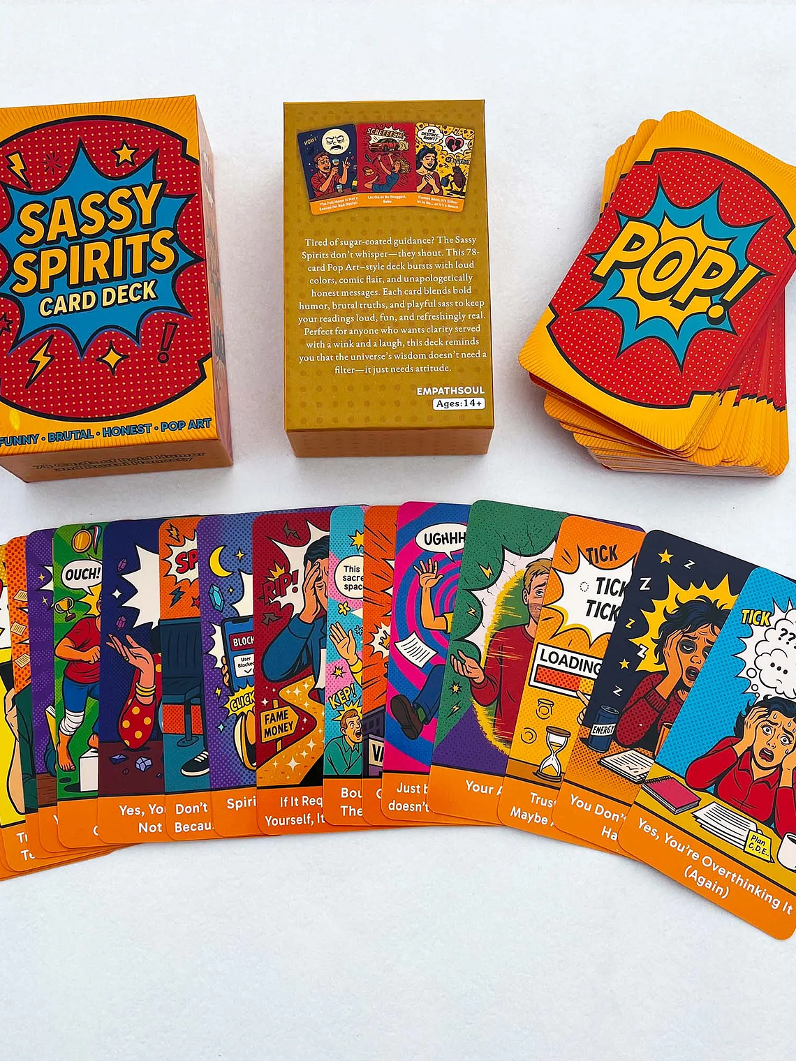 78 Card Deck,  Sassy Spirits Oracle Card Deck， Humorous Divination Cards, Includes Funny Honest Trendy Art Comic Style, 4