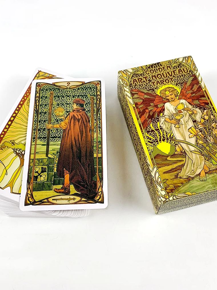 Golden Art Nouveau Tarot Deck 78 Cards Classic Occult Divination Tarot Cards For Beginners,Party Play Games For Family 2