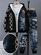 Boys' Trendy and Cool Stylish Denim Print Pattern Set, Including a Zip-Up Hooded Jacket and Sports Pants Two-Piece Set. Made of Comfortable and Breathable Fabric, Machine Washable. Suitable for Childr - thumbnail 1