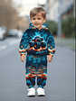 Baby Boy's Flame Car Print Hooded Sweatsuit Set - Turquoise & Orange Racing Car Outfit with Matching Pants, Durable Machine-Washable Fabric for Motor Skills Development, Casual Playwear & Casual Attir - thumbnail 3