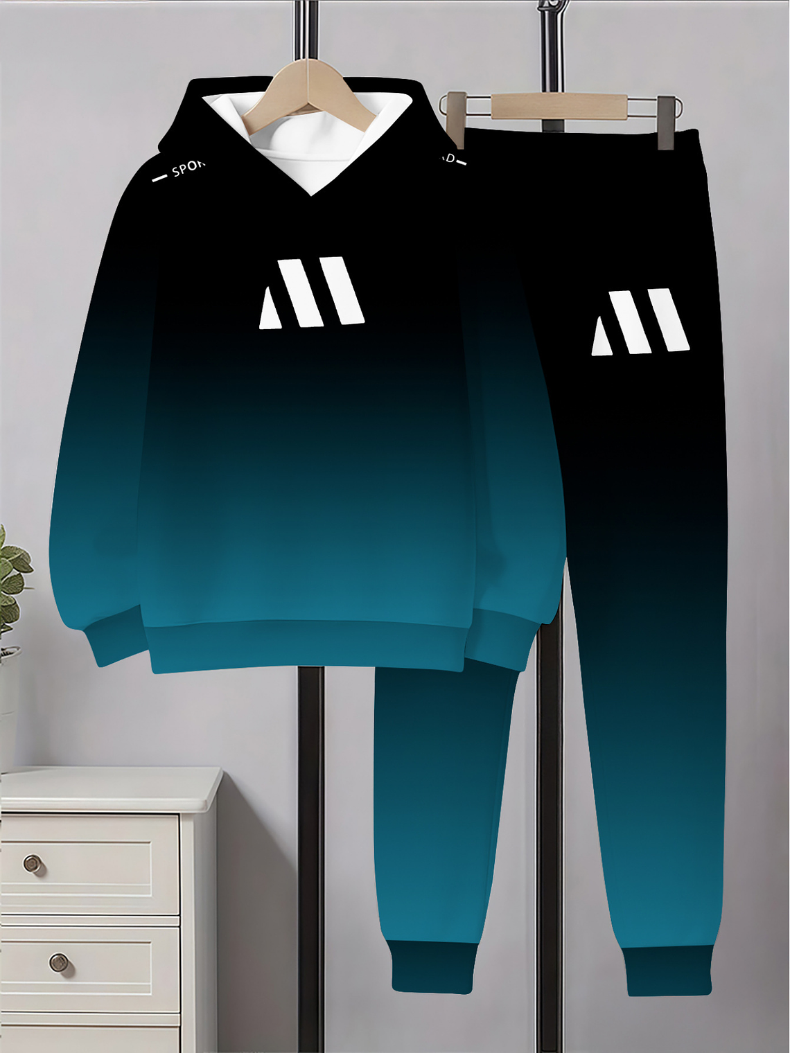 Gradient 3D printed casual boys' outdoor sportswear sweatshirt and sweatpants set, suitable for outdoor activities, boys' clothing, boys' sportswear set, Perfect for Outdoor 1