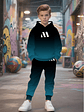 Gradient 3D printed casual boys' outdoor sportswear sweatshirt and sweatpants set, suitable for outdoor activities, boys' clothing, boys' sportswear set, Perfect for Outdoor - thumbnail 2