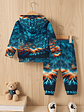 Baby Boy's Flame Car Print Hooded Sweatsuit Set - Turquoise & Orange Racing Car Outfit with Matching Pants, Durable Machine-Washable Fabric for Motor Skills Development, Casual Playwear & Casual Attir - thumbnail 5