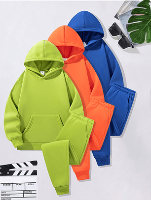 3 sets of popular boys' autumn and winter hooded sets with digital 3D printing solid color blue, orange, and blue three color hooded sweatshirt+sports pants set, fashionable and versatile, suitable fo