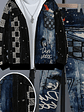Boys' Trendy and Cool Stylish Denim Print Pattern Set, Including a Zip-Up Hooded Jacket and Sports Pants Two-Piece Set. Made of Comfortable and Breathable Fabric, Machine Washable. Suitable for Childr - thumbnail 6