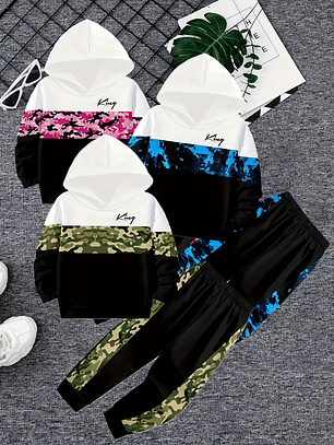 6pcs Boys' 3D Printed Sweater & Pants Suit - Hooded Pullover Sweaters and Matching Sweatpants, Casual Spring/Fall Outfits, Machine Washable Sweaterdress for to Teen Boys (Regular Fit), Perfect for Out