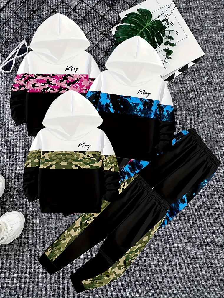 6pcs Boys' 3D Printed Sweater & Pants Suit - Hooded Pullover Sweaters and Matching Sweatpants, Casual Spring/Fall Outfits, Machine Washable Sweaterdress for to Teen Boys (Regular Fit), Perfect for Out 1