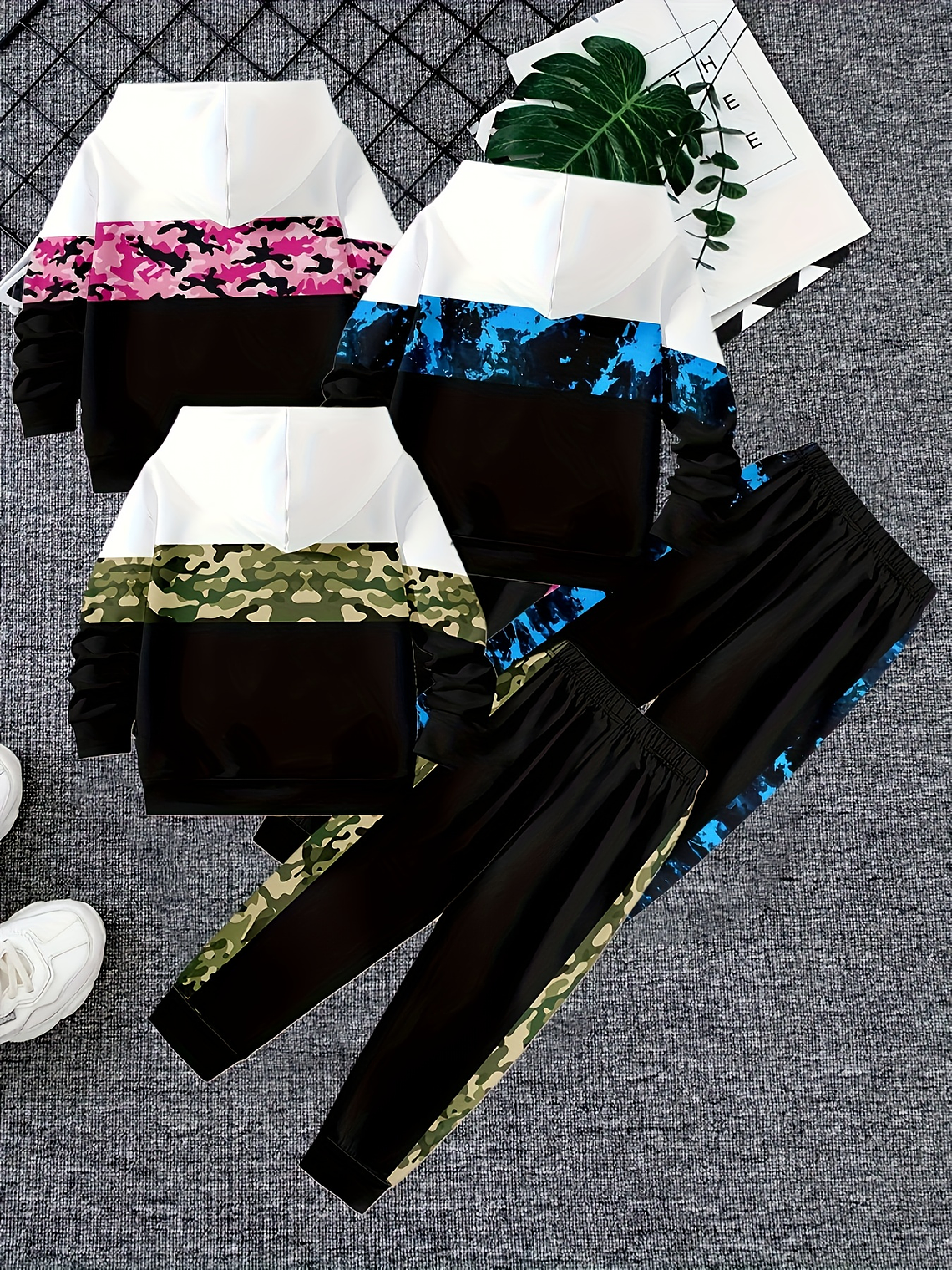 6pcs Boys' 3D Printed Sweater & Pants Suit - Hooded Pullover Sweaters and Matching Sweatpants, Casual Spring/Fall Outfits, Machine Washable Sweaterdress for to Teen Boys (Regular Fit), Perfect for Out 2