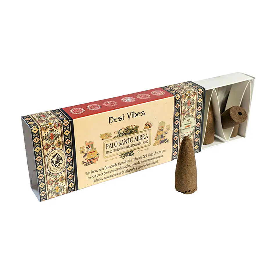 Incienso Cono Cascada Jumbo Palo Santo Mirra - Desi Vibes  1
