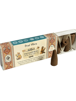 Incienso Cono Cascada Jumbo Palo Santo Ruda - Desi Vibes 